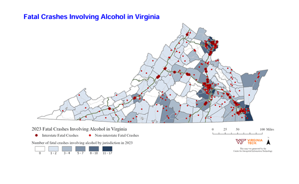 2023 fatal crashes Virginia due to alcohol use