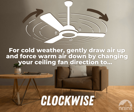 Ceiling Fan with clockwise direction illustration for cold weather