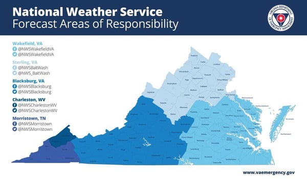 NWS Virginia Forecast areas of responsibility