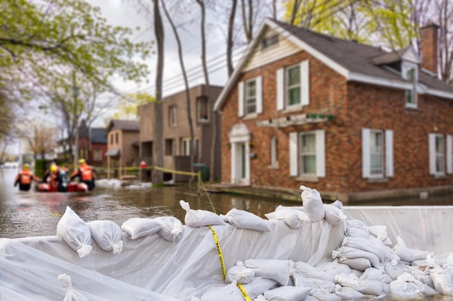 flooded  homes with rescue people